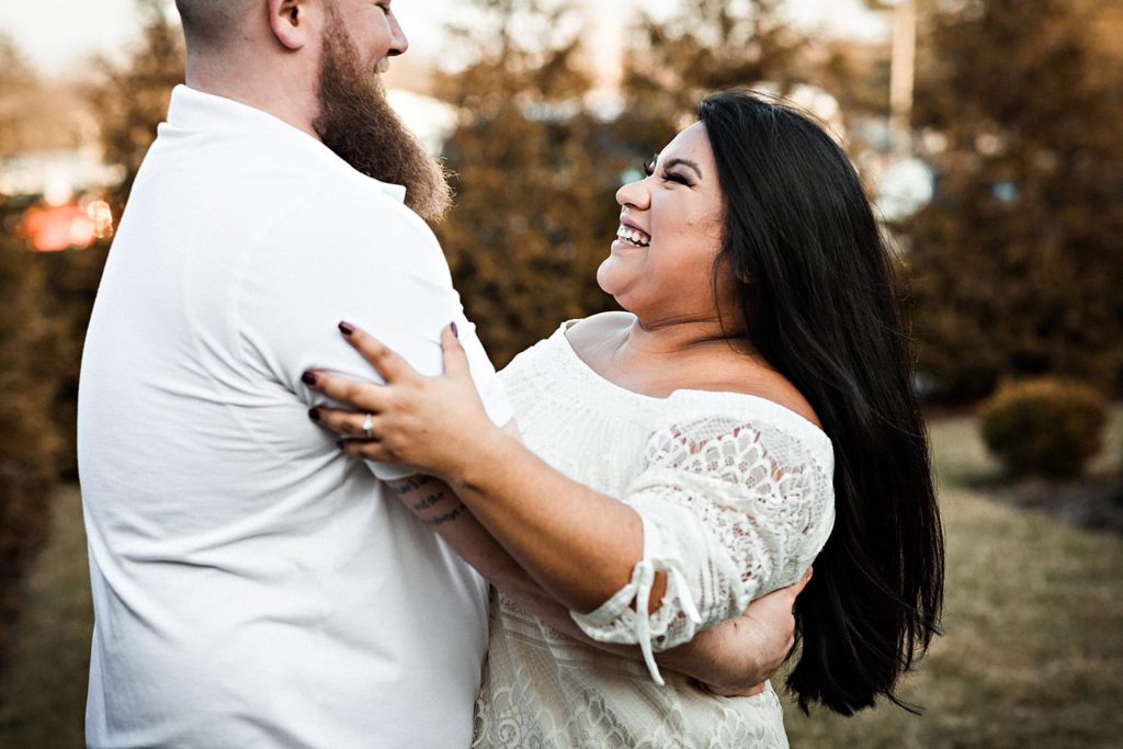 Gorgeous white lace dress for engagement photos