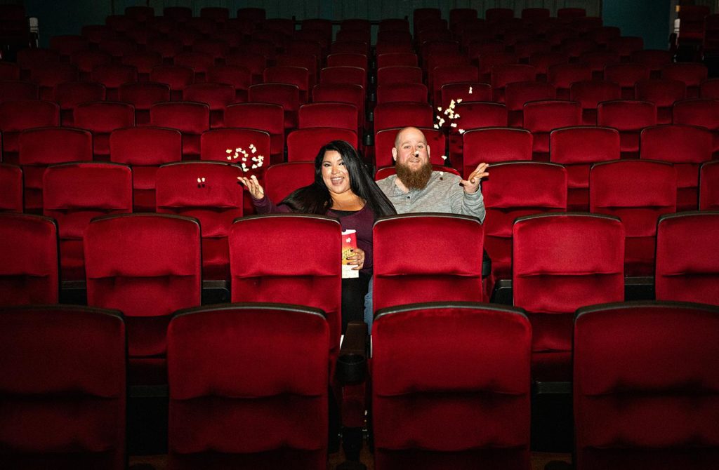 Movie theater engagement photos